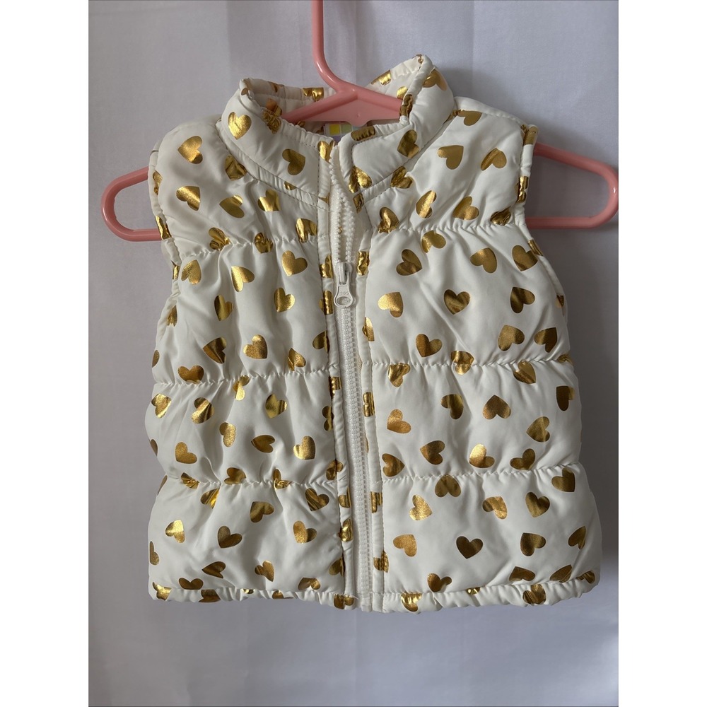 Healthtex Toddler Baby Girls Puffer Vest Size 12M Ivory W/Gold Hearts NWOT